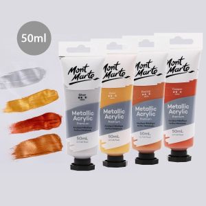 [Màu lẻ] Màu Nhũ Vàng Nhũ Bạc Metallic Acrylic Mont Marte 50ml - Silver/ Gold