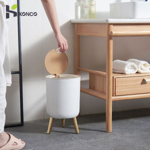 Konco Ins style 7L Round Trash can press type garbage bin Kitchen bathroom Recycling Bin Living room Waste Bin with Bracket Liviug room Recycling bin