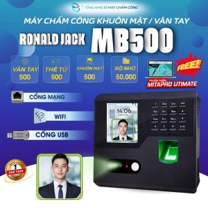 Máy chấm công khuôn mặt Ronald jack MB500 (Kết nối wifi tốc độ cao) /Chấm công khuôn mặt/ vân tay/thẻ từ. Tặng kèm phần mềm chấm công Mitapro 2025 hỗ trợ hướng dẫn sử dụng