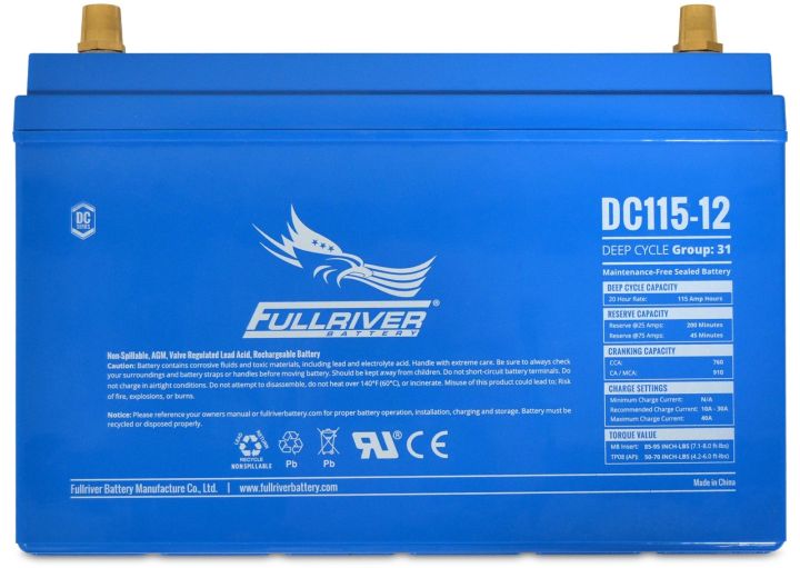 FULLRIVER DC115-12 เเบตเตอรี่ 115 Ah 12V สำหรับรถยนต์และเรือ แบตเตอรี่รถยนต์ แบตเตอรี่เรือ เเบตเตอรี่เเห้ง DC SERIES PREMIUM DEEP CYCLE AGM BATTERY