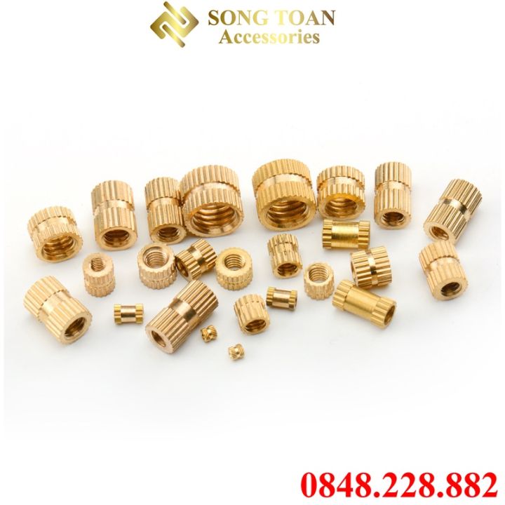 Ốc cấy M2, M3, M4 các loại ren trong bằng đồng rãnh chèn nhựa hoặc gỗ ...