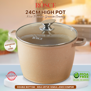 ROSCE PANCI TINGGI High stock pot 24cm tutup kaca Wajan soup tinggi gentong ANTI LENGKET marble granit