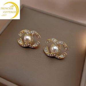 earrings pawnable 21k pure saudi gold womens doubles C-shaped earrings niche design pearl light luxury earring jewelry