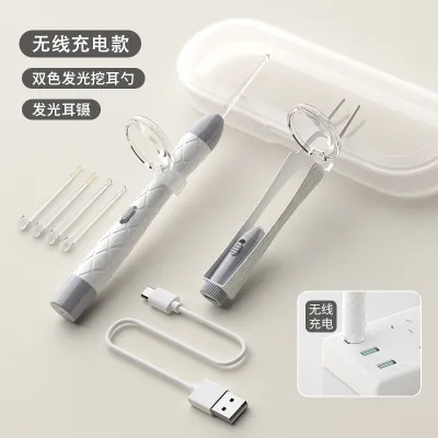 Ear Picker LED 发光耳勺套装 Set Pencungkil Telinga LED Alat Korek Telinga Wireless Charging Child Picking Tool Visual Silicone Tweezer