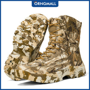 ORNGMALL รองเท้าบูทหุ้มข้อปีนเขาลายพรางทนทานสำหรับผู้ชายกันน้ำมีชั้นเชิงพื้นรองเท้าไม่ลื่นเหมาะสำหรับการเดินป่าและการฝึกภาคสนามขนาด39 47