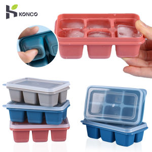 Konco 3 pieces set Silicone Ice cube mold with Lid Ice Tray 6 grids ice maker Easy  demould ice cube tray Silicone ice cream mold household refrigerator ice  box