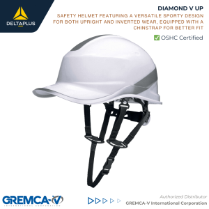 DELTAPLUS DIAMOND V UP - Safety Helmet Baseball Cap Shape Hard Hat Wheel Adjustment Engineer (White)