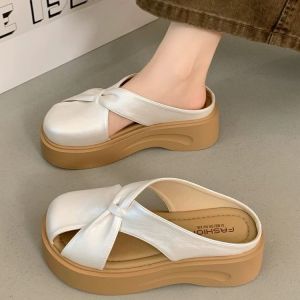 Free Shipping Casual Mule Slippers With Platform Sole Hollowed-Out Closed-Toe Sandals For Outdoor Wear 2026 Summer Comfortable Round-Toe WomenS Slippers