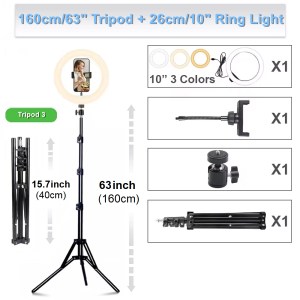 160cm/63inches Floor Tripod With 10Ring Light LED Lamp For Mobile Phone Camera Photography Photo Studio YouTube Live Streaming