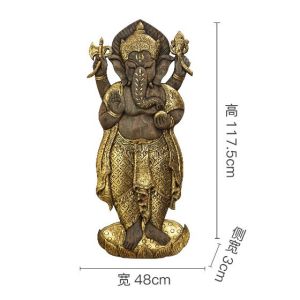 Thailucky แผ่นพระพิฆเนศ แกะสลัก ติดผนัง ภาพแขวนฝาผนัง รูปตกแต่ง ห้องนั่งเล่น พื้นหลังโซฟา มุขสโมสรแบบไทย ไม้แกะสลัก