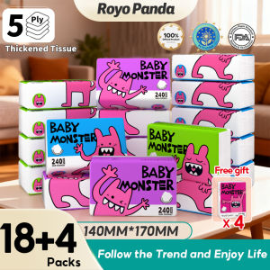 【Buy18 Get 4 Free Packs】RoyoPanda Tissue Facial Tissues Toilet Tissue Paper Bamboo Pulp 4Ply Hypoallergenic Ultra Soft & Super Absorbent  Mother & Baby Safe