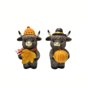 FUNG MALL 2pcs Hài hước Đồ trang trí bò cao nguyên Trang trí Dễ thương Tượng điêu khắc hình thú Trang trí nhà cửa Nhựa Tượng bò Mùa thu