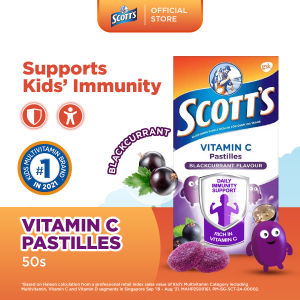 SCOTTS Vitamin C Pastilles Supplement for Children Support Immunity Healthy Skin & Gums Blackcurrant 100g