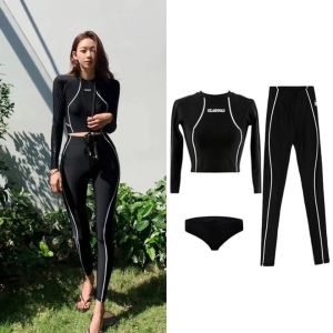 korea fashion black swimsuit for women 3pcs long sleeve wetsuits