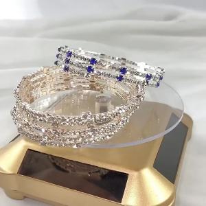 Cross-border European and American fashion jewelry in gold and silver colors 3/5 Drilled open bangle multi-row wrap-around bracelet prong-set diamond bracelet