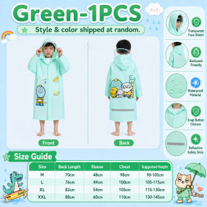 2026 Cartoon Raincoat For Kids Waterproof Expandable Backpack Night Reflective Strip Raincoat