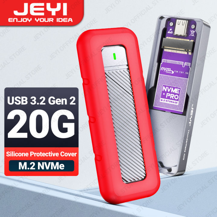JEYI 20G M.2 NVMe SSD Enclosure with Silicone Protector Cover, USB C 3.