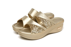 [Free Shipping] WomenS Summer Sandals For Outdoor Wear Fashionable New Style Thick-Soled Platform Wedge Heel Easy To Match Open-Toe Sequin Sandals For Women