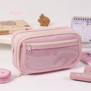 SOFTHOME Portable Pencil Case 3 Layers Cartoon Visible Stationery Bag Student Stationery Storage Bag