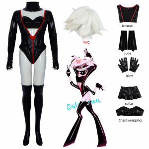 Hazbin คอสเพลย์โรงแรม Dust Angel คอสเพลย์วิกผมอะนิเมะบอดี้สูท Jumpsuit ผู้หญิงฮาโลวีนคริสต์มาสปาร์ตี้ชุด Suit