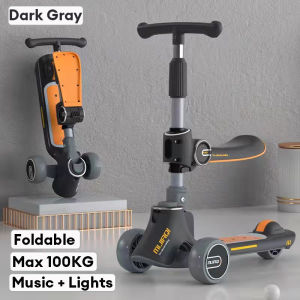 Beige scooter for kids 3 in 1 Foldable Kids Scooter Light & Music Adjustable Height folding scooter 3 to 12 years kids
