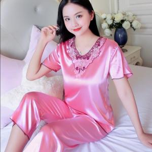 Bộ Lụa Nữ Ngắn Tay Mới Bộ Hai Món Mùa Xuân Và Mùa Thu Lụa Băng Bộ Đồ Ngủ Mùa Hè Nhà Quần Áo