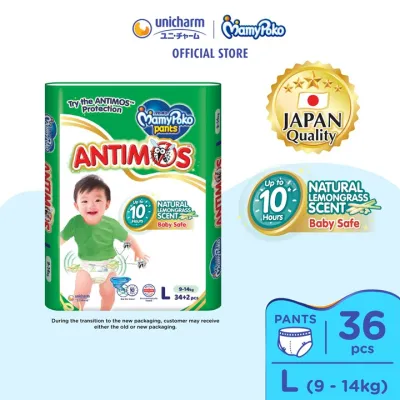 MamyPoko Antimos Pants Baby Diapers L34+2 (1 Pack) (9 - 14kg)