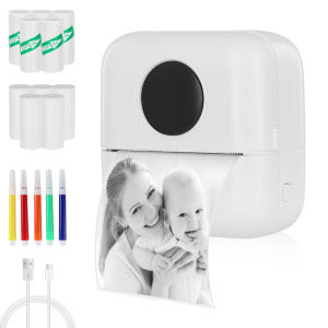Mini Printer Portable Printer With Sticker And Rolls Of Thermal Paper And Self-Adhesive Thermal Paper Built-In B/a/t/t/e/r/y Inkless Photo Printer For Android And IOS