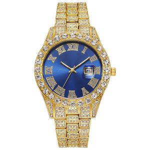 Mens Quartz Watch Stylish Hip Hop Watch Iced-Out Imitation Diamond Roman Scale Fashion Luxury Jewelry Christmas Gift