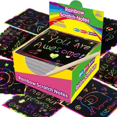 Set 100 แผ่น กระดาษขูดสีรุ้ง กระดาษขูดสีสายรุ้ง ของเล่นกระดาษขูดสี Magic Scratch Art ภาพขูดสี แผ่นขูดภาพวิว DIY ของเล่นฝึกสมาธิ เสริมพัฒนาการเด็ก ของเล่นเด็ก