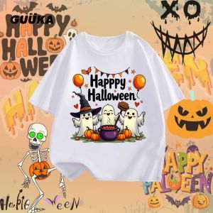 Halloween T shirt Parent-child Cotton T-Shirt Kids Adult Pumpkin Ghost Print Baju Lelaki Wanita tshirt