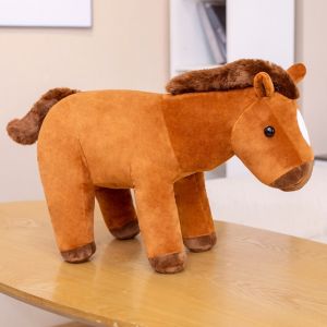 JOJO CASTLE 60/80cm Simulation Sitting Horse Plush Toys Lifelike Brown White Horse Dolls Stuffed Soft Animal Toys Kids Birthday Decor Gift