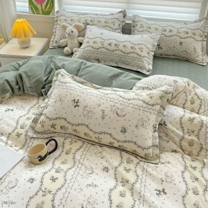 Green Floral Duvet Cover Set No Filler Pillowcase Flat Sheet Fashion Single Queen Size Girls Blanket Decoration Bedding Set2026