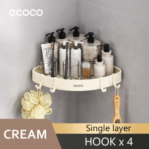 Ecoco Bathroom Shelf Organizer Space Aluminum Corner Shelves with Hooks Shower Storage Rack Screw Installation