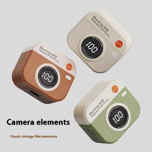 Seastina  Tai nghe không dây Bluetooth thiết kế máy ảnh phong cách Retro tai nghe in-ear hiển thị số lượng lớn giảm tiếng ồn trò chơi thể thao thời gian đợi lâu