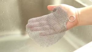 [SG]Premium Stainless Steel Mesh Cleaner with Hanging Ring Skillets Washing Net Scrubber Kitchen Dish Bowl Washing Tool