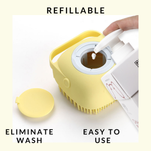 Pet Shampoo Brush Soft Silicone Bath Brush Inbuilt Soap Dispenser for Body Exfoliator & Massage