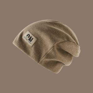 INGER Coldproof Fleece Knit Beanies Korean Style Thickened Letter Pullover Hats Solid Color Baggy Warm Cap Female
