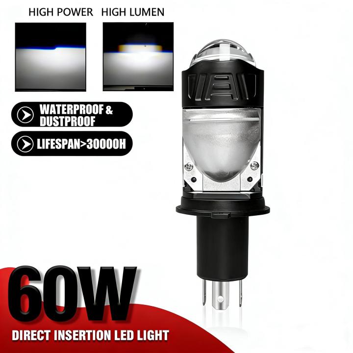 H4 LED Projector Mini Projector Lens Adaptive Driving Car Headlight Bulbs High Low Beam Plug & Play 6000K