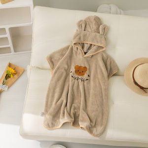 New Cartoon Embrodery Baby Bath Towel Soft Coral Fleece Kids Bathrobe Hooded Cape Boys Girls Cloak