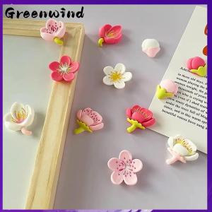 【Greenwind】 12pcs Creative Whiteboard Cartoon Magnetic Sticker Fridge Magnet Pink Flower Resin Decorative Refrigerator Magnets