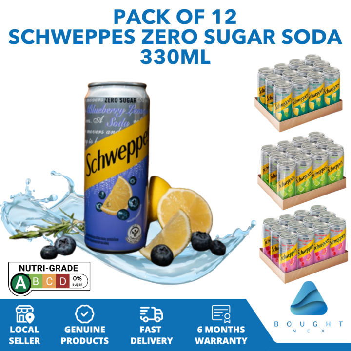 Schweppes Soda Water 330ml x 12 Cans ZeroSugar Refreshing Healthy Choice Perfect Thirst