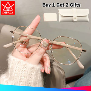IMPALA JS6002P Fashion Anti Blue Myopia Glasses for Women Korean Style Rose Gold Metal Frame UV400 HD Lens Nearsighted Eyeglasses Filter Spectacle