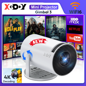 XGODY Gimbal 3 Smart Mini Portable Projector Native 720P Support 4K Decoding Android 11.0 Home Theater Auto Vertical Keystone 300 ANSI 180° Free Rotation