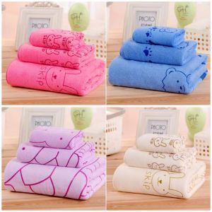 Korea fashion Microfiber Cartoon Print Water 3in1 bath towel setAbsorbent Towel Set Bath Towel bata towel set 3in1 towel set 3in1 towel bath