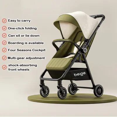 Beige Baby strollers Foldable 2 way stroller baby 360° rotation Lightweight Travel baby trolley Easy travel Adjustable With seat cushion