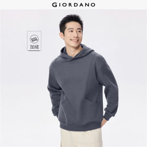 GIORDANO Men Hoodies Thick Warm Fleece Lined Loose Hoodies Seam Detail Pockets Windproof Fashion Casual Hoodies 01025793