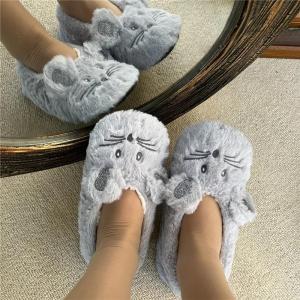 Home Fuzzy Slipper Women Winter Fur Warm Plush Non Slip Grip Indoor Fluffy Lazy Female Mouse Ears Floor Shoe Sneaker Living Room