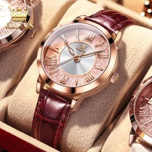 OLEVS 2024 resmi Autentik jam tangan wanita elegan cewek terbaru anti air asli import mewah rantai original aesthetic korea Santai Mode batu pasir hisap Tali kulit Jam tangan kuarsa hadiah untuk pacar cewek
