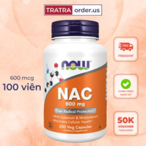 Viên uống NAC Now 600mg giải độc gan - 100 viên [Đủ bill Mỹ]